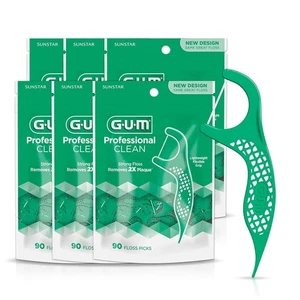 GUM Professional Clean Floss Picks - Extra Fuerte Trituración-Resistencia 90 unidades Paquete de 6 - Imagen 1 de 12