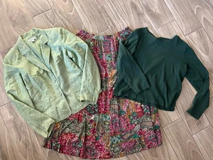 Vintage 3-teiliges mittelgroßes Outfit Coldwater Creek Jacke grün Graff UM Paisley Rock LS Top - Bild 1 von 10