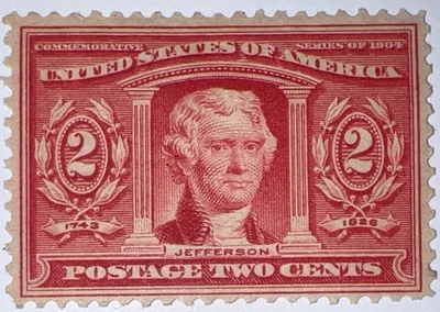Travelstamps: 1904 US Stamps Scott # 324,Jefferson, mint, og, hinged, 2cent mhog - Image 1 of 4