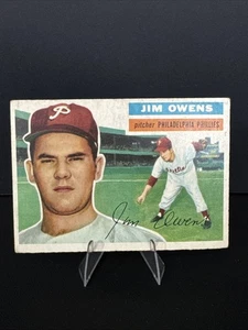 1956 Topps Baseball Jim Owens #114 - Gray back - Philadelphia Phillies EX - Picture 1 of 4
