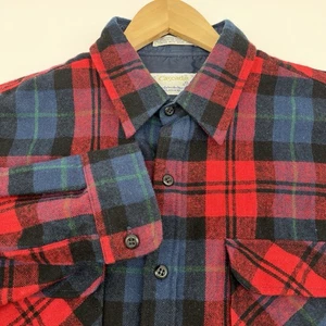 Camisa de Colección Cascada Mezcla de Lana a Cuadros XL Bolsillos con Solapa L/S Rojo Azul a Cuadros - Imagen 1 de 11