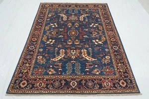 5 x 7 ft Blue Heriz Afghan Hand Knotted Wool Area Rug - Picture 1 of 18
