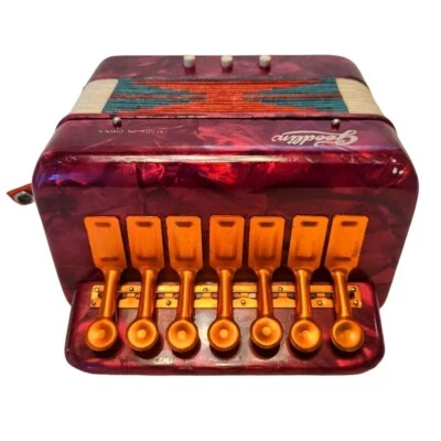 Acordeón Goodlin Midget de colección tamaño infantil caja de botones rojo perlado Foto 1 de 4