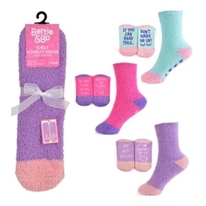 Slogan Sole Cosy Socks Kids Boys Girls Fluffy Winter Novelty Sock (3 Pairs) - Picture 1 of 9
