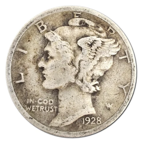 1928-S Mercury Dime F Fine 90% Silver Cover