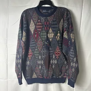 Jack Nicklaus Knitted Pullover Sweater Men’s L Golf Golfers All Over Print Vtg - Picture 1 of 6
