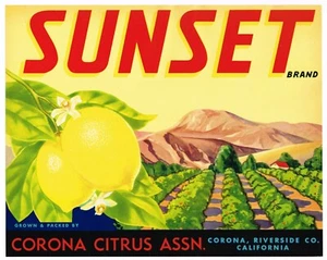 ORIGINAL C1940S LEMON CISTE LABEL VINTAGE RIVERSIDE COUNTY CORONA SUNSET RARE - Bild 1 von 1