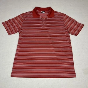 Nike Polo Shirt Adult Large Red Dri Fit Performance White Stripe Golf Textured - Picture 1 of 7