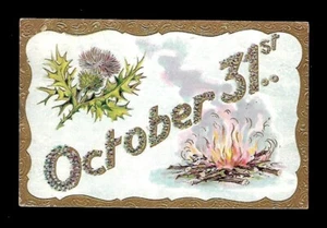 c1908 Halloween Postkarte 31. Oktober Lagerfeuer Brooklin NY - Bild 1 von 2