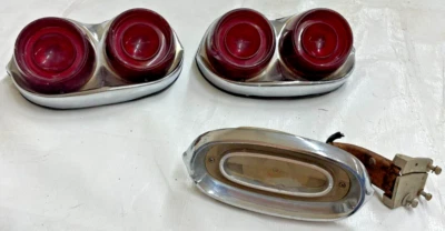 1958 Pontiac Catalina Brake Lights Chrome Bezel Reverse Lamps Fuel Door Gas  - Image 1 of 4