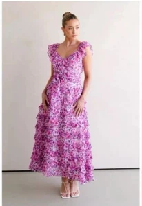 Talulah La Maison Petula Floral MIDI Dress Pink Purple XS RRP $420 Wedding Sexy - Picture 1 of 13