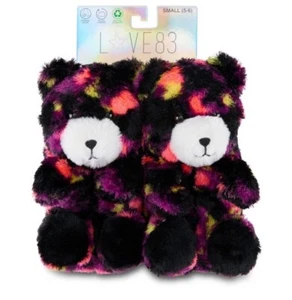 Love 83 Plüsch Teddybär Hausschuhe schwarz bunt rosa gelb Batik Gr. L 9-10 Neu mit Etikett - Bild 1 von 9