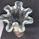 VINTAGE Clear Ruffled Top Art Glass Vase With Applied Gum and Leaves