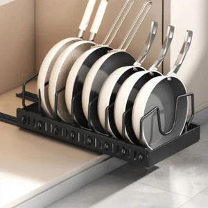 Pull Out Pot Lid Holder Sliding Dish Drying Shelf Sliding Lid Holder Pan Racks - Picture 1 of 12