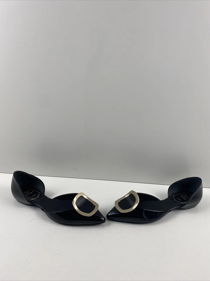 Roger Vivier Black Patent Leather Pointed Toe D'orsay Buckle Ballerina Flat 35.5 - Image 1 of 4