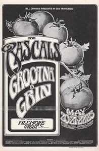 Fillmore West Vintage 1960's Concert Flyer- THE RASCALS, GROOTNA & GRIN - Picture 1 of 1