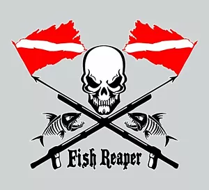 Calcomanía adhesiva de vinilo para ventana de barco fusil bandera calavera buzo segador de peces - Imagen 1 de 2