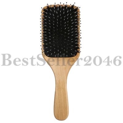 Cepillo de pelo de cerdas de jabalí natural paleta de madera cojín desenredante cepillo grande Foto 1 de 4