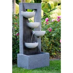 Gartenbrunnen 4-Stufig Springbrunnen Wasserfall Zierbrunnen LED Wasserspiel - Bild 1 von 6