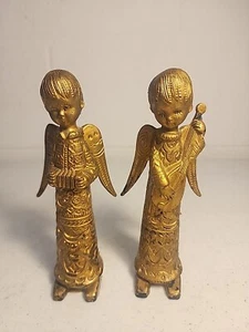 Vintage Gold Painted 6" Christmas Angels Made In Italy  - Picture 1 of 2