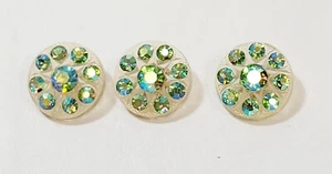 3 Vintage Green AB Rhinestone Yellow Plastic Flower Buttons - Picture 1 of 3