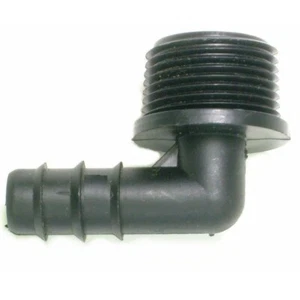 Conector de riego de codo macho de púas a rosca BSP (plástico) en varios tamaños - Imagen 1 de 6