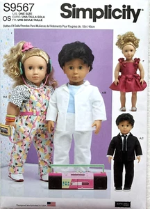 Simplicity  S9567 Sewing Pattern  18" Doll Clothes  Girl & Boy  Assorted Styles - Picture 1 of 2
