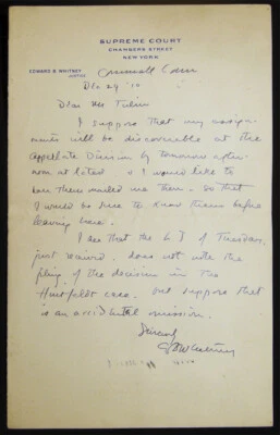 1910 NEW YORK JUSTICE SUPREME COURT EDWARD BALDWIN WHITNEY LAW JURISPRUDENCE - Image 1 of 2