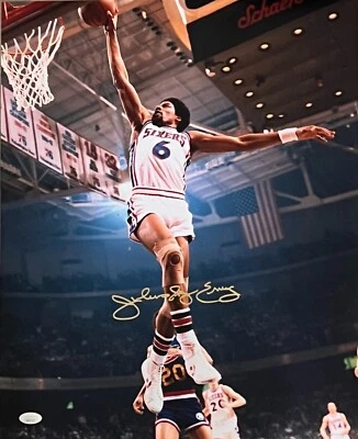 Julius Erving (Dr. J) Signed Philadelphia 76ers 16x20 Photo JSA  - Image 1 of 2