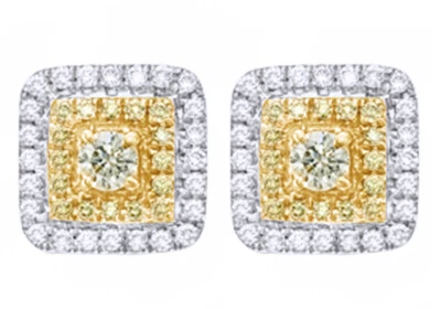 Brincos quadrados de diamante natural amarelo e branco 0,5 quilates em ouro branco 14K - Imagem 1 de 4