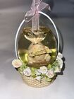 Easter Bunny in Glass Water Globe with Resin Floral Easter Basket