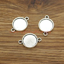 20 Round Pendant Trays Connector Charms Bezel Setting Antique Silver 13x13 Cameo