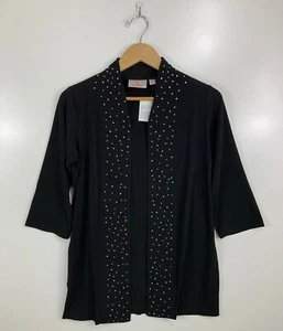 Quacker Factory XS Black Studded Rhinestones Open Cardigan Knit Sweater NWT - Picture 1 of 7