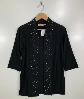 Quacker Factory XS Black Studded Rhinestones Open Cardigan Knit Sweater NWT - Image 1 of 4