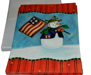 Tarjetas de felicitación PATRIÓTICO SNOWMAN ARTE POPULAR EE. UU. Grupo mágico de papel FLAG 20 quilates - Imagen 1 de 3