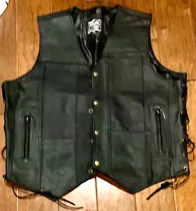 Genuine Black Leather Motorcycle Vest Size 2XL Side Ties - Bild 1 von 14