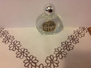 Blessed HOLY WATER Glass Bottle Vial  Protection Metal Medal near full - Picture 1 of 3