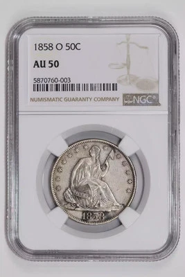 1858-O SEATED LIBERTY HALF DOLLAR NGC AU50 - Image 1 of 2