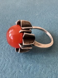 Antiker Karneol-Ring 1890er Jahre Jugendstil 0,850 Silber Größe 5,5 Zoll - Bild 1 von 10