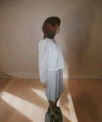 Conjunto de chaqueta/vestido de encaje marfil vintage años 70 ILGWU hecho en unión modesto formal sin usar, en caja, talla 8 Foto 1 de 4