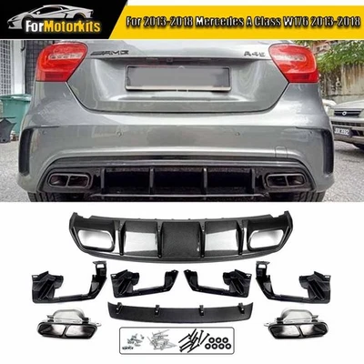 Rear Diffuser W/ Exhaust Tips For 2013-2018 Mercedes-Benz W176 A180 A200 A45 Foto 1 de 4