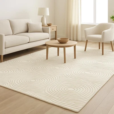 Hand-Tufted Wool Rug – Circle Pattern, Modern Minimalist Carpet for living room - Image 1 of 4