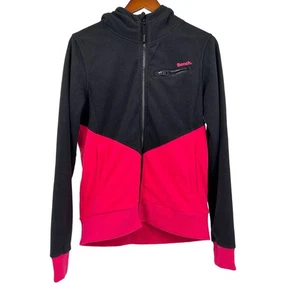 Bench. black pink fleece full zip up fleece sweatshirt jacket pockets size large - Foto 1 di 8