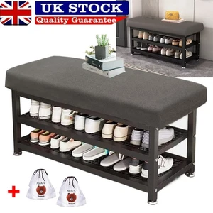 2 tier Shoe Bench Shoe Storage Rack Cabinet Organiser + Cushion Padded Seat UK - Picture 1 of 14