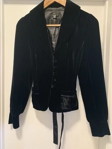 BCBGMAXAZRIA Velvet Blazer Jacket Silk Lined Sz 6 Blk Victorian Dark Romantic - Picture 1 of 4