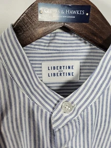 Camisa Libertine Libertine Para Hombre Mediana Panamá Rayas Cuello Abuelo Bolsillo - Imagen 1 de 13