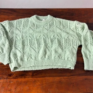 Topshop Women's Light Green Pointelle Knit Pullover Sweater Size L - Picture 1 of 7