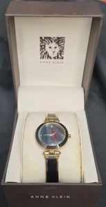 Anne Klein Women's Genuine Diamond Black Dial Gold-Tone Watch Bracelet Watch - Picture 1 of 24