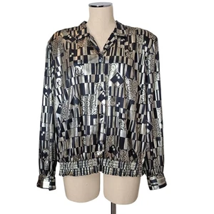 80's 90's Vintage LORI Of California By AM Casuals Metallic Print Blouse Top 16 - Picture 1 of 1