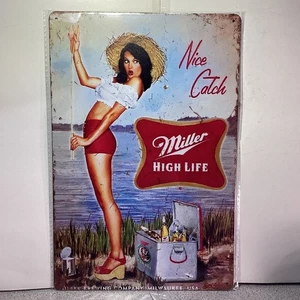 Arte pin up nostálgico Miller Media era dorada lata 12"x 8" arte de letrero nuevo sellado - Imagen 1 de 1
